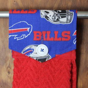 BUFFALO BILLS BLUE & RED PRINT HANDMADE HANGING KITCHEN RED COTTON HAND TOWEL